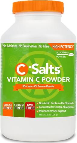 C-Salts Original Vitamin C Powder Supplement - 100% Pure High-Potency Buffered Vitamin C Powder for Immune Support - Sugar-Free Powder Drink Ascorbate, Organic, Gentle on Stomach, Original 26oz