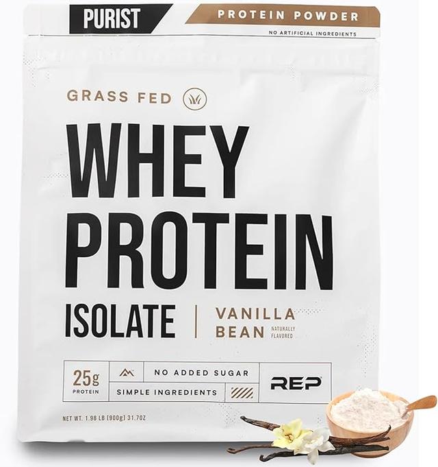 REP Purist Whey Protein Powder, Premium Vanilla Grass-Fed Isolate, Post-Workout Recovery, Keto Friendly, Clean Nutrition Meal Replacement, Lean Muscle Support, Sugar and Gluten Free, for Women and Men, 0.9kg (2 lbs) product image