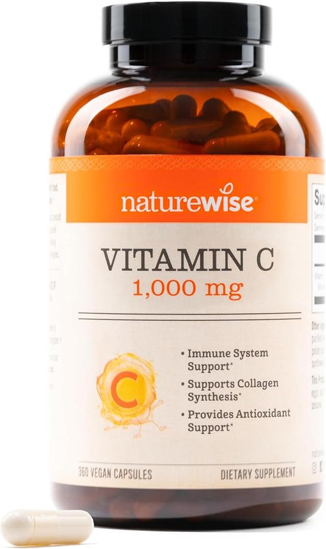 NatureWise, Vitamin C 1000mg Capsules - Extra Strength Vegan Vitamin C for Daily Antioxidant and Immune Support - Non-GMO, Made in USA - 360 Capsules [360-Day Supply] product image