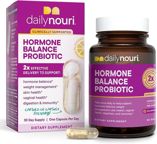 Daily Nouri Hormone Balance Probiotic for Women | Capsules for PCOS, Vaginal pH, Yeast Balance, Skin Health, Digestion & Immunity | 7 Probiotic Strains & Vegan Ahiflower Omega Oil | 30-Day Supply product image