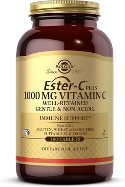 Solgar Ester-C Plus 1000mg Vitamin C (Ascorbate Complex) - 180 Tablets - Gentle & Non-Acidic - Supports Upper Respiratory Health - Non-GMO, Gluten Free - 180 Servings