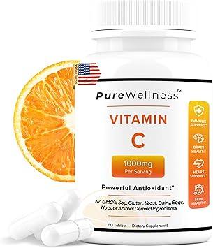 Purewellness - Vitamin C 1000mg Tablets | Vitamin C Tablets: High-Potency Immune Support and Antioxidant Protection | Healthy Skin, Collagen Production and Overall Wellness Support | 120 Capsules product image