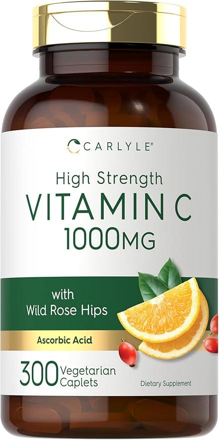 Carlyle Vitamin C 1000mg | 300 Vegetarian Capsules | Ascorbic Acid with Wild Rose Hip | High Potency Formula | Non-GMO and Gluten Free Supplement product image