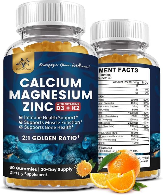 (2-Pack) Adult Calcium Magnesium Zinc Gummies with Vitamin D3, K2, B12 and B6, Sugar-Free Magnesium Glycinate, Potassium Sea Moss Supplement, Calcium Citrate for Bone Health and Sleep Support product image