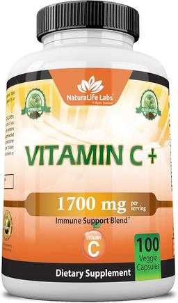 NaturaLife Labs Vitamin C 1,700 MG with Vitamin D3, Zinc, Elderberry, and Ginger Root - Maximum Strength Multi-System Immune Support - Vegetable Capsules 100 Count