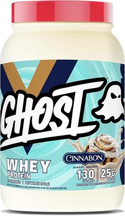 GHOST Whey Protein Powder, Cinnamon - 0.9kg (2lb) Container, 25G Protein - Cinnamon Roll Flavor Isolate, Concentrate and Hydrolyzed Whey Protein Blend - Post-Workout Shake - Soy and Gluten Free