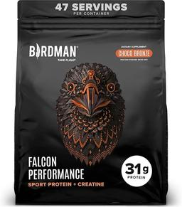 Falcon Performance Vegan Protein Powder, 31g Protein, 5g Creatine, 5g BCAA, Probiotics, Electrolytes, Pre-Workout, Low Carb, Sugar-Free and Dairy-Free, Plant-Based Chocolate Protein - 47 Servings