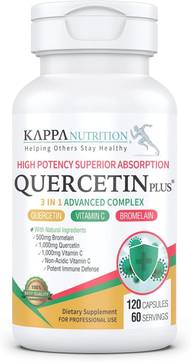 Quercetin Plus, Quercetin 1,000mg, Bromelain 500mg, Vitamin C 1,000mg, (120 Capsules), 3 in 1 extracted from Bioflavonoids supports immune, cardiovascular and respiratory health, seasonal allergy relief. product image