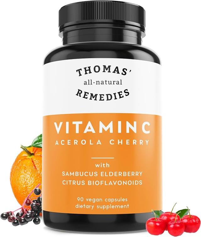 Thomas' All-Natural Remedies Organic Elderberry Vitamin C with Organic Citrus Bioflavonoids - Natural Dietary Supplement - Non-GMO - Raw Vegan - 90 Capsules product image