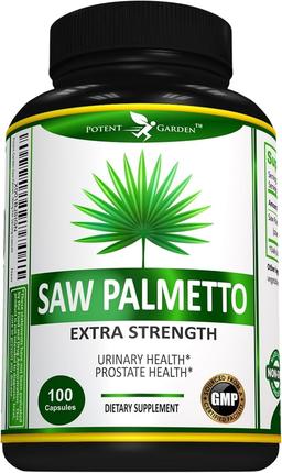 Potent Garden Saw Palmetto 500mg - Men's Prostate Supplement - Supports Healthy Urinary Frequency and Flow - Non-GMO, Saw Palmetto Capsules, 100 Count