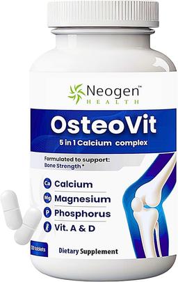 OsteoVit 5-in-1 Calcium 120 Tablets Comprehensive Vitamin: Calcium, Magnesium, Phosphorus, Vitamin D3 & A - Bone Strength and Flexibility Support*, Non-GMO Gluten Free | Calcium Supplement with Vitamin D for Men and Women