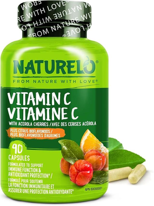 NATURELO Organic Acerola Cherry Extract with Citrus Bioflavonoids Vitamin C - Vegan Supplement - Immune Support - 500mg Vitamin C per Capsule - Non-GMO - 90 Capsules product image