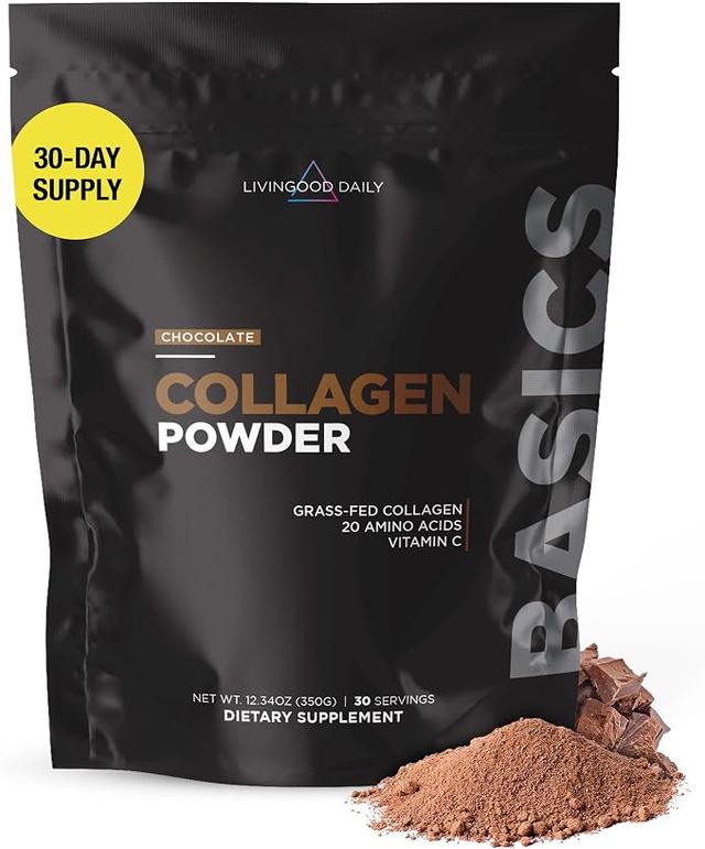 Livingood Daily Chocolate Collagen Powder for Women and Men, Hydrolyzed Collagen Peptides Powder with Vitamin C, Protein with 20 Amino Acids, Type I and III, Grass-Fed, Keto, Paleo, Gluten-Free, 30 Servings product image