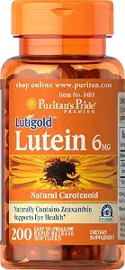 Puritan's Pride Premium Lutein Gold Lutein Carotenoid 6 mg, with Zeaxanthin, for Men and Women, Dietary Supplement for Eye Health Support, Quick Release Softgels 200 Count product image