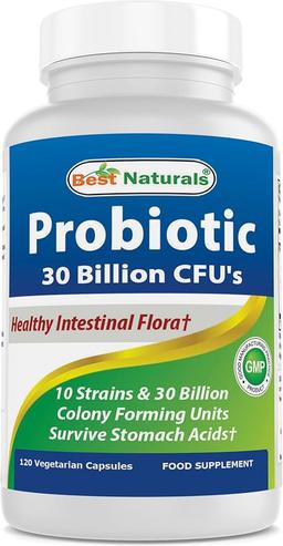 Best Naturals Probiotic 10 Strains & 30 Billion CFU Intestinal Flora, 120 Veggie Capsules - Shelf Stable Probiotic (4146365)