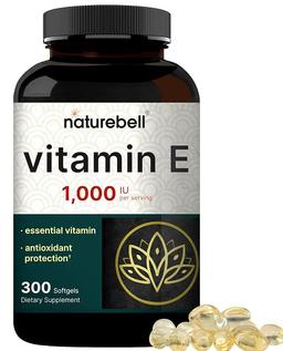 NatureBell Vitamin E Oil Softgel, 1,000 IU per Serving, 300 Capsules | Essential Antioxidant Supplement, Easily Absorbed Form - Supports Skin, Heart and Immune Health - Non-GMO