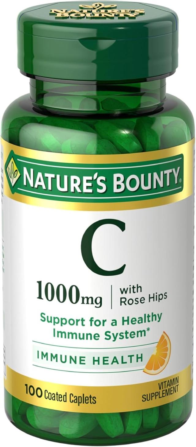 Nature's Bounty Vitamin C + Rose Hips, Immune Support, Vitamin C 1000mg, Coated Capsules, 1 Serving Per Day, Veggie Capsules, 100 Count product image