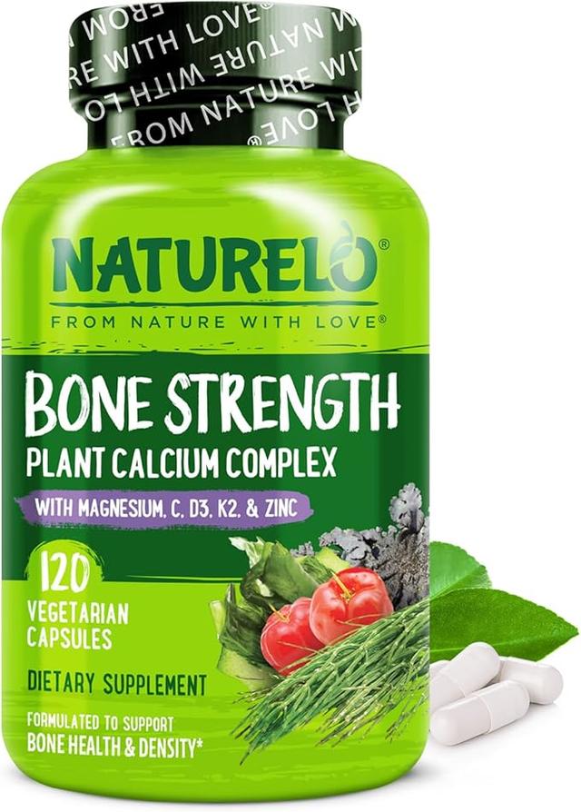NATURELO Calcium Supplement - with Vitamin C, Vitamin D3, K2, 600mg Calcium, Calcium Magnesium Zinc for Bone Strength - Plant-Based, 120 Tablets, Non-GMO, Soy and Gluten Free product image