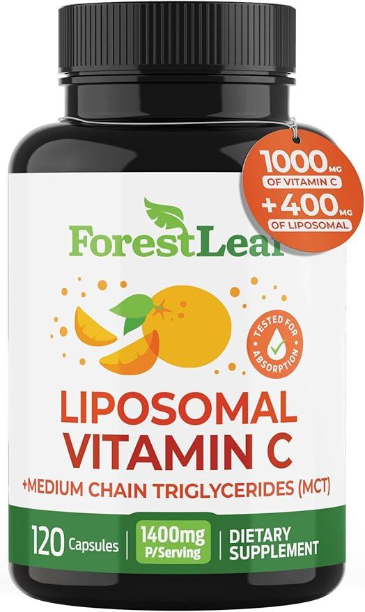 ForestLeaf Liposomal Vitamin C 1000mg Capsules | High-Potency Vitamin C Liposomal Supplement with Coconut Oil Fatty Acids | Fast Absorption | Immune Support, Antioxidant, Collagen Production | 120 Vegan Capsules product image