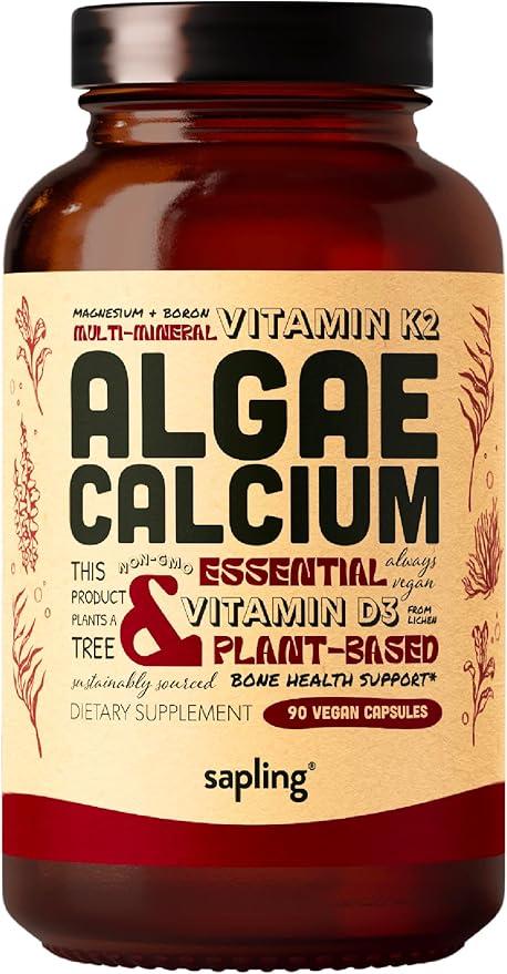 Calcium Supplement - with Vitamin K2 & D3, Magnesium, Zinc, Boron, Mineral Complex from Natural Sources. Sustainably Sourced from Red Algae. Supports Bone Health and Wellness. Non-GMO & Vegan 90 Capsules product image