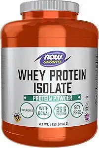 NOW Sports Nutrition Whey Protein Isolate with BCAA 25G Unflavored Powder 2.3kg (5 lbs)