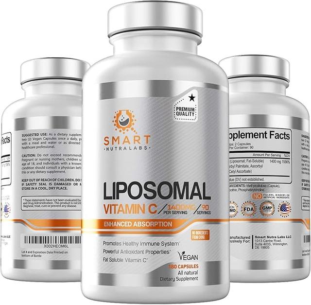 Liposomal Vitamin C 1400mg - Vegan Capsules 180 Count - China-Free Ingredients, Fat-Soluble High-Absorption Vitamin C - Supports Healthy Immune System & Collagen Booster - Powerful Antioxidant Support Supplement product image
