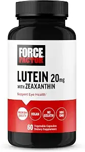 Force Factor Lutein & Zeaxanthin Supplement, Eye Vitamin with Lutein 20mg, Eye Health Supplement for Adults, Science-Backed Ingredients, Vegan, Gelatin-Free, 60 Vegetarian Capsules product image