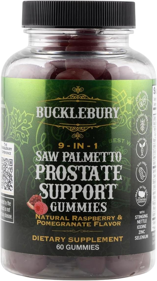 9-in-1 Saw Palmetto Gummies for Prostate and Urinary Health Support - Natural Raspberry and Pomegranate Flavored Vegan Dietary Supplement for Bladder Emptying and Hair Loss - 60 Gummies product image