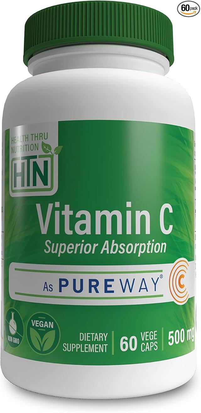 Health Thru Nutrition Vitamin C 500mg PureWay-C 60 Veggie Caps Superior Absorption | Supports Healthy Immune Function and Collagen | Third-Party Tested | Vegan, Non-GMO, and Gluten Free product image