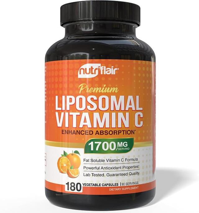 NutriFlair Liposomal Vitamin C 1700mg, 180 Capsules – High Absorption, Fat-Soluble Vitamin C, High Bioavailability, Immune System Support and Collagen Booster, Non-GMO, Vegan product image