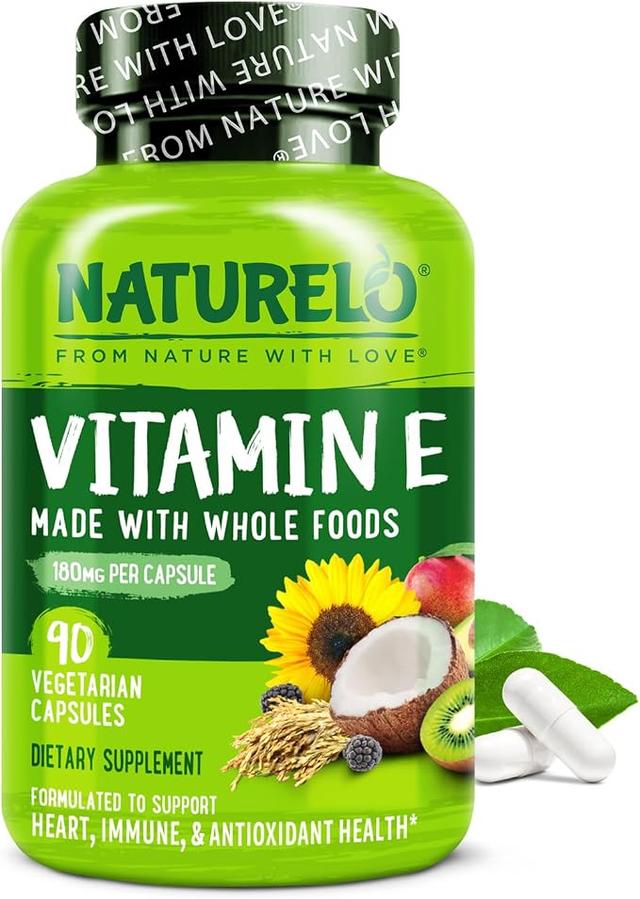 NATURELO Vitamin E 180mg (300 IU), Organic Natural Mixed Tocopherols, Supplement for Healthy Skin, Hair, Nails, Immune and Eye Health, Non-GMO, Soy-Free, Vegan Capsules, 90 Count product image