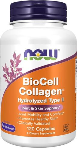 NOW Foods Supplement, BioCell Collagen® Hydrolyzed Type II, Clinically Tested, 120 Vegetarian Capsules