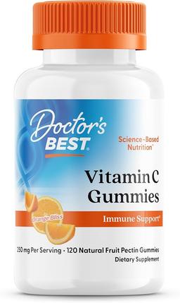 Doctor's Best, Vitamin C Gummies 250mg per serving great taste immune brain eye heart circulation antioxidant support natural pectin vegan gluten free, fruit, 120 count