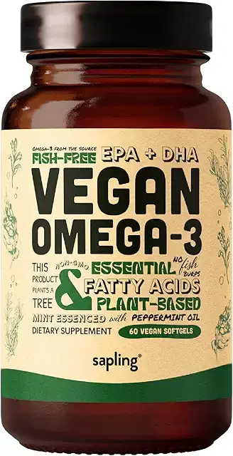 Vegan Omega 3 Supplement - Plant-Based DHA and EPA Fatty Acids - Carrageenan Free, Fish Oil Alternative, Supports Heart, Brain, Joint Health - Sustainable Algae - 60 Softgels product image