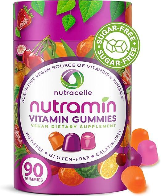 NUTRAMIN Daily Vegan Keto Multivitamin Gummies Non-GMO Natural Vitamin C, D + Zinc for Immunity, Plant-Based, Sugar-Free, Nut-Free, Gluten-Free, Biotin, Vitamin A, B, B6, B12 & More 90 Count, 45 Days product image