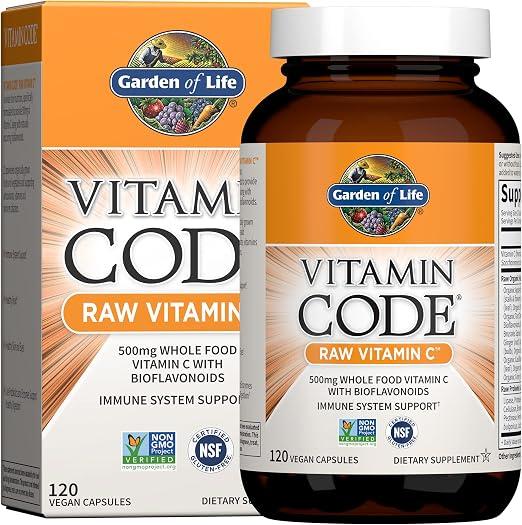 Garden of Life, Vitamin Code, Raw Vitamin C - 120 Capsules, 500mg Natural Whole Food Vitamin C Capsules + Fruit & Vegetable Blend & Probiotics, Supplement for Adults, Vegan, Gluten Free