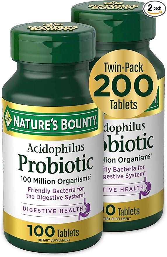 Nature's Bounty Acidophilus Probiotic, Daily Probiotic Supplement, Digestive Health, 200 Tablets, Twin Pack product image