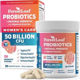 Probiotics for Women, 50 Billion CFU, 26 Unique Strains, Women's Probiotic and Prebiotics Support Digestive Health, w/Cranberry, Hibiscus & D-Mannose for Vaginal PH Balance, Urinary, Gut (30 Caps)
