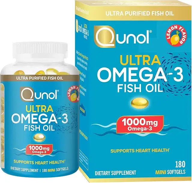 Qunol Fish Oil Omega 3 Mini Softgels, 1000mg Omega 3 EPA + DHA, Ultra Pure Supplement, Heart Health Support, Lemon Flavor, Easy-to-Swallow Mini, 3-Month Supply, 180 Count product image