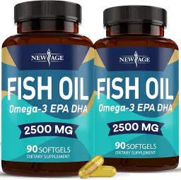 (2-Pack) New Age Omega 3 Fish Oil 2500mg Supplement - Immune & Heart Support - Promotes Joint, Eye, Brain & Skin Health - Non-GMO 180 Softgels - EPA, DHA Fatty Acids Gluten Free