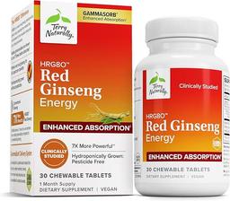 Terry Naturally HRG80 Red Ginseng Energy - Healthy Energy and Focus Support - Herbal Supplement with Korean Red Ginseng Root Powder - Vegan Tablets Supporting Healthy Endurance - Chewable Tablets, 30 Count