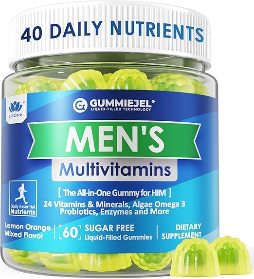 Mens Multivitamins Gummies, Multiminerals, Vegan Omega 3, CoQ10, Probiotics, Daily Mens Vitamins A C D3 E B6 B12, Methylated Multivitamin for Men - Energy, Immunity, Sugar Free, Vegan (No Iron) 60 Cts product image