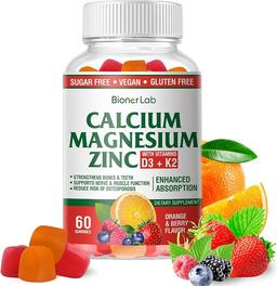 Calcium Magnesium Zinc Gummy with Vitamin D3 & K2 - High Potency, Enhanced Absorption - Orange and Berry Flavors