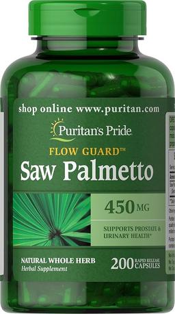 Puritan's Pride Flow Guard™ Saw Palmetto Extract 450mg, Natural Herbal Traditional Herbal Dietary Supplement for Male Prostate and Urinary Health Support, 200 Softgels