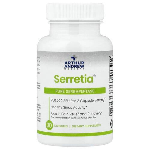 아서 앤드류 메디칼 Arthur Andrew Medical, Serretia®, 순수 세라펩타아제, 캡슐 30정(캡슐당 125,000SPU) product image