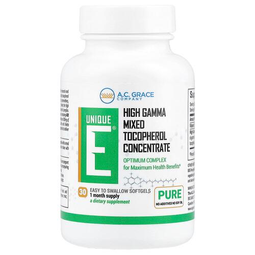 A C Grace Company Unique E High Gamma Mixed Tocopherol Concentrate 30 Softgels