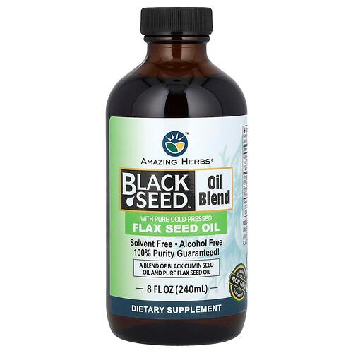 Amazing Herbs Black Seed Oil Blend With Pure Cold Pressed Flax Seed Oil 8 Fl Oz 240 Ml