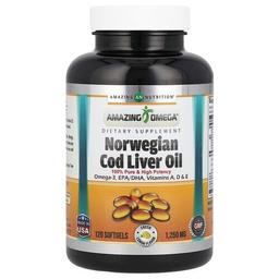 Amazing Nutrition Norwegian Cod Liver Oil Lemon 1 250 Mg 120 Softgels