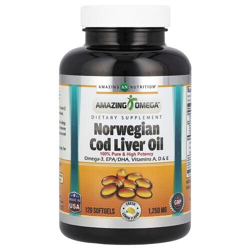 Amazing Nutrition Norwegian Cod Liver Oil Lemon 1 250 Mg 120 Softgels
