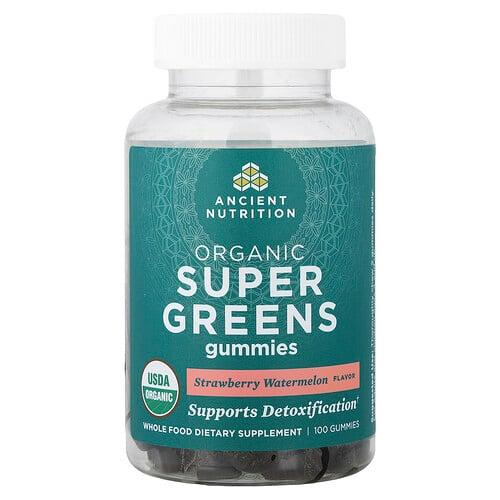 Ancient Nutrition Organic Super Greens Gummies Strawberry Watermelon 100 Gummies